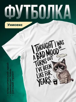 Купить футболку белую с принтом злой кот в подарок с доставкой по России