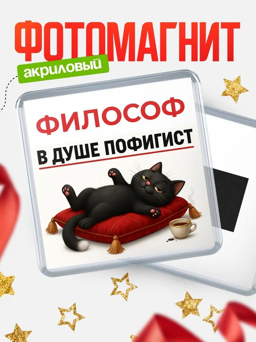 Купить магнит сувенирный 65мм с котом-философом в подарок с доставкой