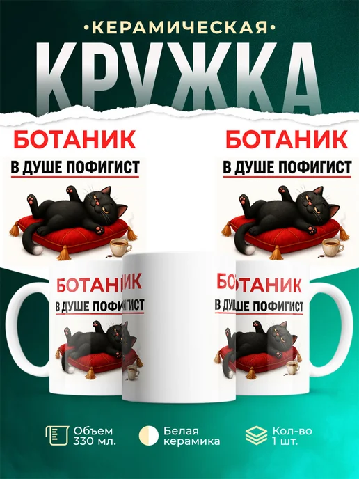 Купить кружку с принтом Ботаник и котом в подарок с доставкой