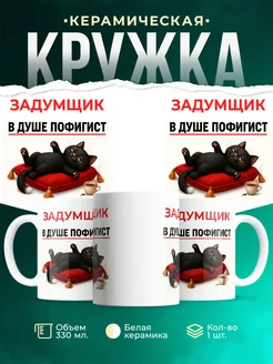 Купить кружку с приколом «Кот-пофигист» в подарок с доставкой по России