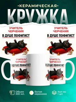 Купить кружку с принтом Учитель черчения пофигист кот в подарок с доставкой