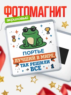 Купить магнит сувенирный 65мм с жабой в очках лучший Портье с доставкой