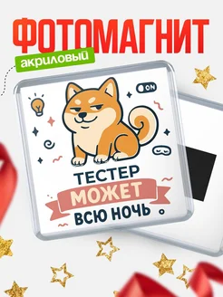 Купить магнит с шиба ину и лампочкой в подарок Тестер-специалисту с доставкой