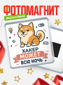Купить магнит с шиба ину и лампочкой в подарок Хакер-специалисту с доставкой