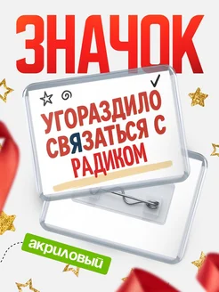 Купить ироничный значок «Уговорили связаться с Радиком» с доставкой по России