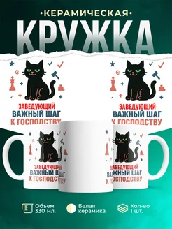 Купить кружку с принтом Заведующий кот шахматы успех в подарок с доставкой по России