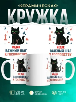 Купить кружку с принтом Медик кот шахматы успех в подарок с доставкой по России