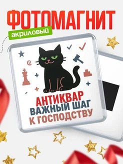 Купить магнит сувенирный 65мм с чёрным котом Антиквар с доставкой по России
