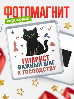 Купить магнит сувенирный 65мм с чёрным котом Гитарист с доставкой по России