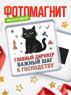 Купить магнит сувенирный 65мм с чёрным котом Главный дирижер с доставкой по России