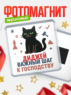 Купить магнит сувенирный 65мм с чёрным котом Диджей с доставкой по России