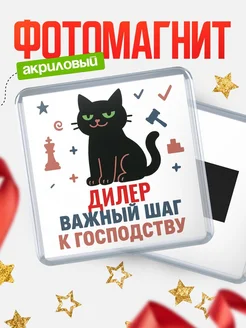 Купить магнит сувенирный 65мм с чёрным котом Дилер с доставкой по России