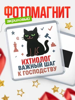 Купить магнит сувенирный 65мм с чёрным котом Ихтиолог с доставкой по России