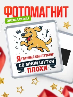 Купить магнит сувенирный 65мм с озорным псом Главный конструктор с доставкой по России