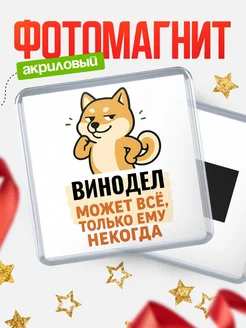 Купить магнит сувенирный 65мм с шиба ину и Винодел-юмором с доставкой по России