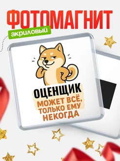 Купить магнит сувенирный 65мм с шиба ину и Оценщик-юмором с доставкой по России