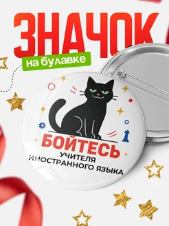 Купить значок с котом Учителя иностранного языка с доставкой по России — оригинальный подарок
