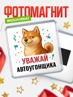 Купить магнит сувенирный 65мм с шиба ину Автоугонщика в подарок с доставкой