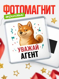 Купить магнит сувенирный 65мм с шиба ину Агент в подарок с доставкой