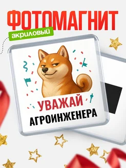 Купить магнит сувенирный 65мм с шиба ину Агроинженера в подарок с доставкой