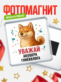 Купить магнит сувенирный 65мм с шиба ину Акушера гинеколога в подарок с доставкой