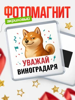 Купить магнит сувенирный 65мм с шиба ину Виноградаря в подарок с доставкой