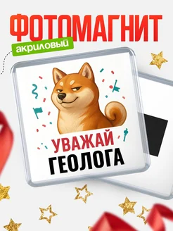 Купить магнит сувенирный 65мм с шиба ину Геолога в подарок с доставкой