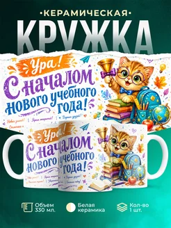 Купить кружку с котёнком и книгами в подарок школьнику с доставкой по России