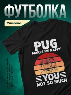 Купить футболку чёрную с мопсом и надписью с доставкой по России