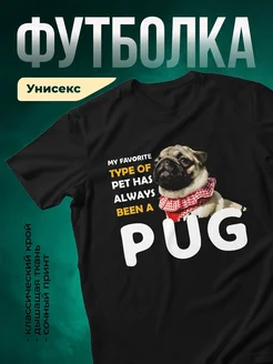 Купить чёрную футболку с мопсом в бандане — смешной принт в подарок с доставкой