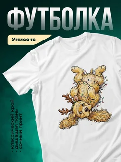 Купить футболку белую с принтом «Олень в гирляндах» — оригинальный подарок с доставкой по России
